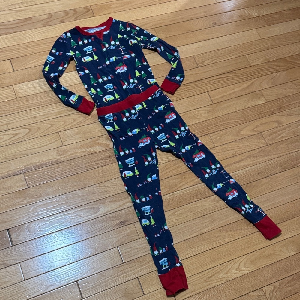 Festive Gnome Navy Pajama Set with Red Trim